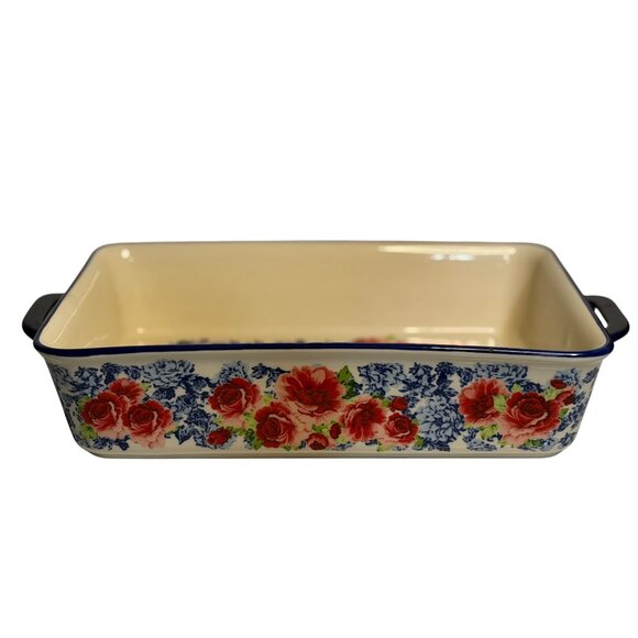 Pioneer Woman Rectangular Ceramic Baking Dish W/ Handles 13x9 Inches Rose Design - Picture 2 of 9